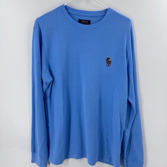 Original Polo Ralph Lauren Bear Riding Waffle Knit Thermal Size Large / Lt Blue - Picture 3 of 9